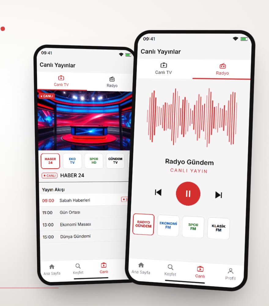 Canlı TV ve radyo ekranı